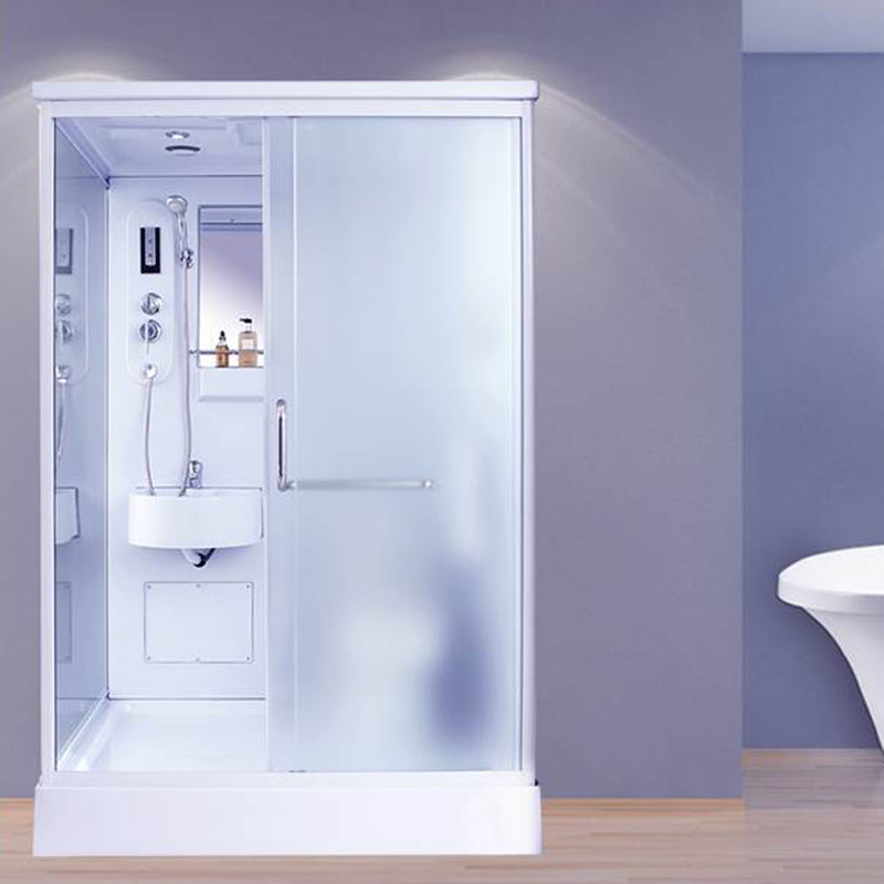 Framed Single Sliding Shower Kit Rectangle Frosted Shower Kit Clearhalo 'Bathroom Remodel & Bathroom Fixtures' 'Home Improvement' 'home_improvement' 'home_improvement_shower_stalls_enclosures' 'Shower Stalls & Enclosures' 'shower_stalls_enclosures' 'Showers & Bathtubs' 7396147