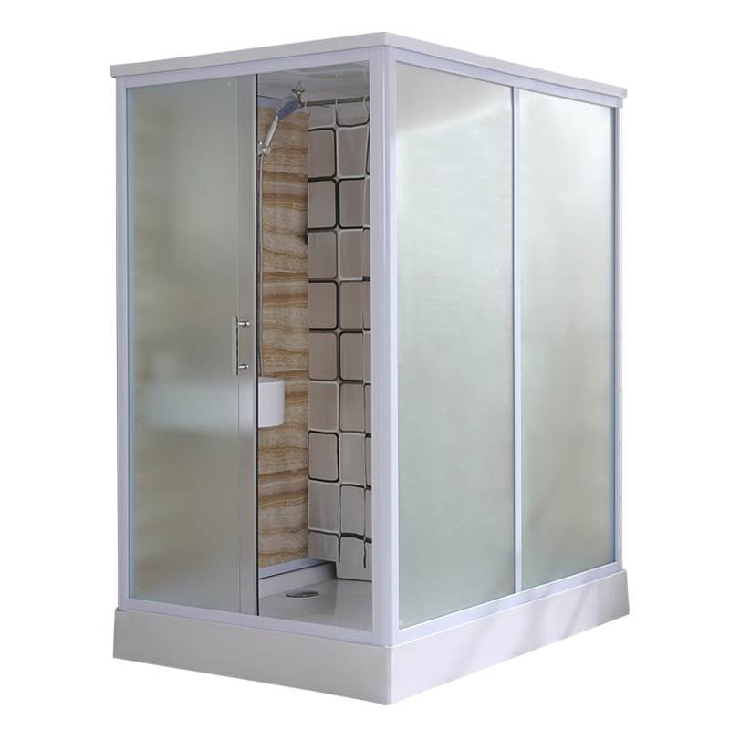 Framed Single Sliding Shower Kit Rectangle Frosted Shower Kit Wood 67"L x 47"W x 85"H Clearhalo 'Bathroom Remodel & Bathroom Fixtures' 'Home Improvement' 'home_improvement' 'home_improvement_shower_stalls_enclosures' 'Shower Stalls & Enclosures' 'shower_stalls_enclosures' 'Showers & Bathtubs' 7396148