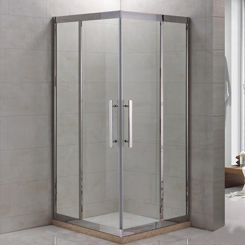 Framed Double Sliding Shower Enclosure Square Matt Black Shower Enclosure Silver Clearhalo 'Bathroom Remodel & Bathroom Fixtures' 'Home Improvement' 'home_improvement' 'home_improvement_shower_stalls_enclosures' 'Shower Stalls & Enclosures' 'shower_stalls_enclosures' 'Showers & Bathtubs' 7396169