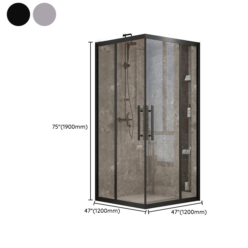 Framed Double Sliding Shower Enclosure Square Matt Black Shower Enclosure Clearhalo 'Bathroom Remodel & Bathroom Fixtures' 'Home Improvement' 'home_improvement' 'home_improvement_shower_stalls_enclosures' 'Shower Stalls & Enclosures' 'shower_stalls_enclosures' 'Showers & Bathtubs' 7396174