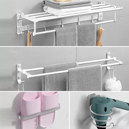 Modern Bathroom Accessories Hardware Set White Metal Bathroom Accessory Kit 4-Piece Set (Towel Bar) Clearhalo 'Bathroom Hardware Sets' 'Bathroom Hardware' 'Bathroom Remodel & Bathroom Fixtures' 'bathroom_hardware_sets' 'Home Improvement' 'home_improvement' 'home_improvement_bathroom_hardware_sets' 7397052