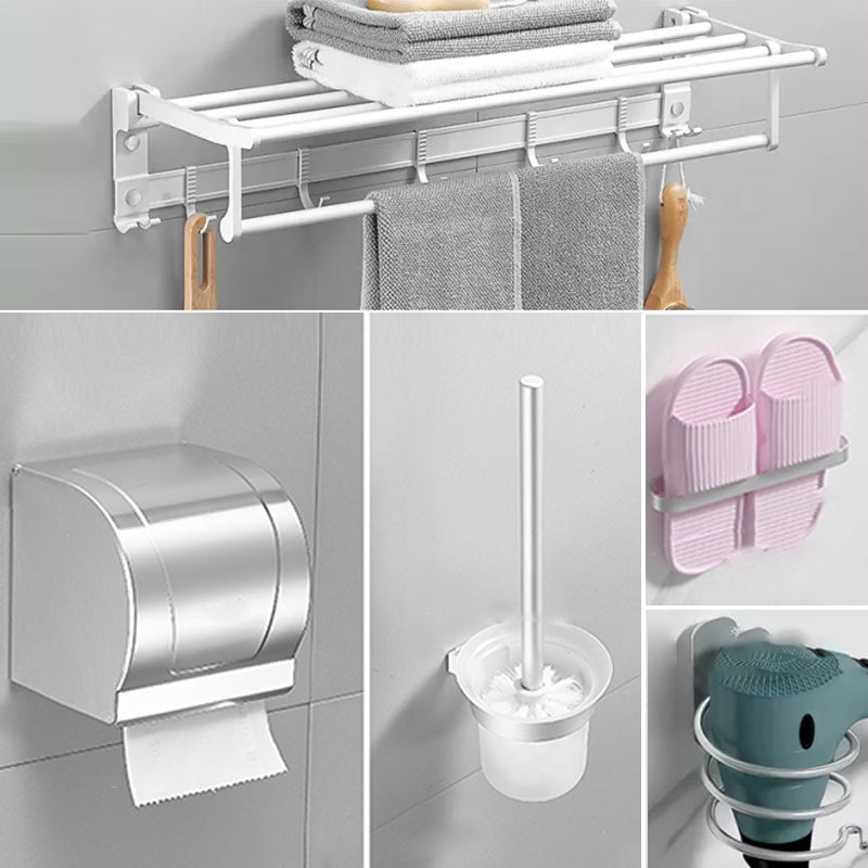 Modern Bathroom Accessories Hardware Set White Metal Bathroom Accessory Kit 5-Piece Set (Toilet Brush) Clearhalo 'Bathroom Hardware Sets' 'Bathroom Hardware' 'Bathroom Remodel & Bathroom Fixtures' 'bathroom_hardware_sets' 'Home Improvement' 'home_improvement' 'home_improvement_bathroom_hardware_sets' 7397056
