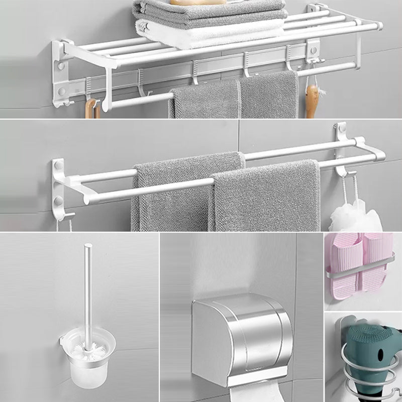 Modern Bathroom Accessories Hardware Set White Metal Bathroom Accessory Kit 6-Piece Set (Towel Bar) Clearhalo 'Bathroom Hardware Sets' 'Bathroom Hardware' 'Bathroom Remodel & Bathroom Fixtures' 'bathroom_hardware_sets' 'Home Improvement' 'home_improvement' 'home_improvement_bathroom_hardware_sets' 7397072