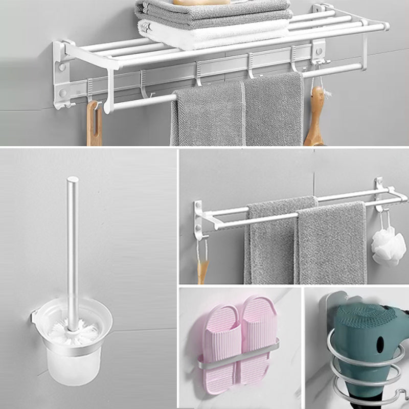 Modern Bathroom Accessories Hardware Set White Metal Bathroom Accessory Kit 5-Piece Set (Towel Bar) Clearhalo 'Bathroom Hardware Sets' 'Bathroom Hardware' 'Bathroom Remodel & Bathroom Fixtures' 'bathroom_hardware_sets' 'Home Improvement' 'home_improvement' 'home_improvement_bathroom_hardware_sets' 7397073
