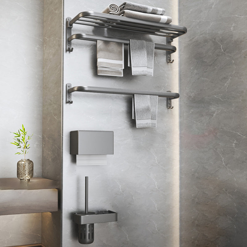 Modern Bathroom Accessories Hardware Set Grey Metal Bathroom Accessory Kit Anti-rust 4-Piece Set (Towel Bar) Clearhalo 'Bathroom Hardware Sets' 'Bathroom Hardware' 'Bathroom Remodel & Bathroom Fixtures' 'bathroom_hardware_sets' 'Home Improvement' 'home_improvement' 'home_improvement_bathroom_hardware_sets' 7397079