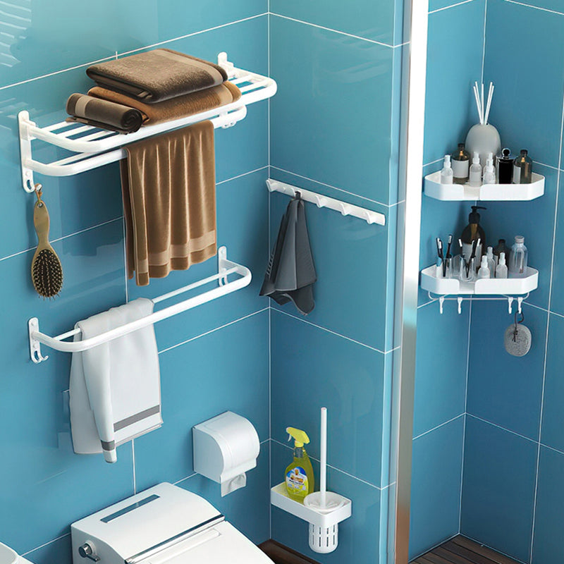 Modern Bathroom Hardware Set White Metal Bathroom Accessory Kit Double Hooks Double Bars 7-Piece Set (5"L Toilet Paper Holder) Clearhalo 'Bathroom Hardware Sets' 'Bathroom Hardware' 'Bathroom Remodel & Bathroom Fixtures' 'bathroom_hardware_sets' 'Home Improvement' 'home_improvement' 'home_improvement_bathroom_hardware_sets' 7397131