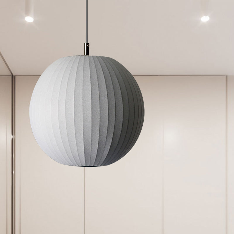 White Sphere Ceiling Pendant Minimalist Single 12"/16" Wide Fabric Hanging Light Fixture for Dining Room White Clearhalo 'Ceiling Lights' 'Modern Pendants' 'Modern' 'Pendant Lights' 'Pendants' Lighting' 739834