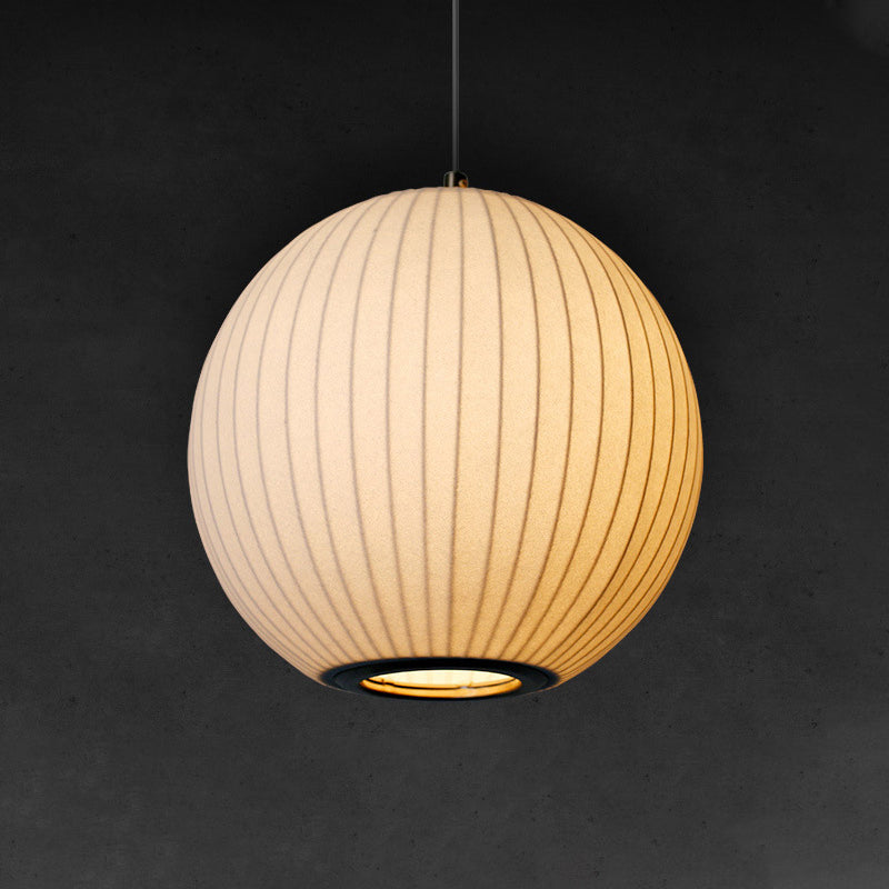 White Sphere Ceiling Pendant Minimalist Single 12"/16" Wide Fabric Hanging Light Fixture for Dining Room Clearhalo 'Ceiling Lights' 'Modern Pendants' 'Modern' 'Pendant Lights' 'Pendants' Lighting' 739836