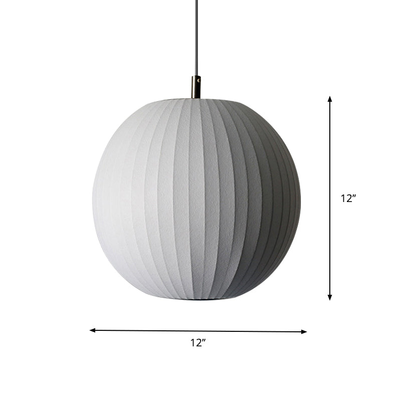 White Sphere Ceiling Pendant Minimalist Single 12"/16" Wide Fabric Hanging Light Fixture for Dining Room Clearhalo 'Ceiling Lights' 'Modern Pendants' 'Modern' 'Pendant Lights' 'Pendants' Lighting' 739837
