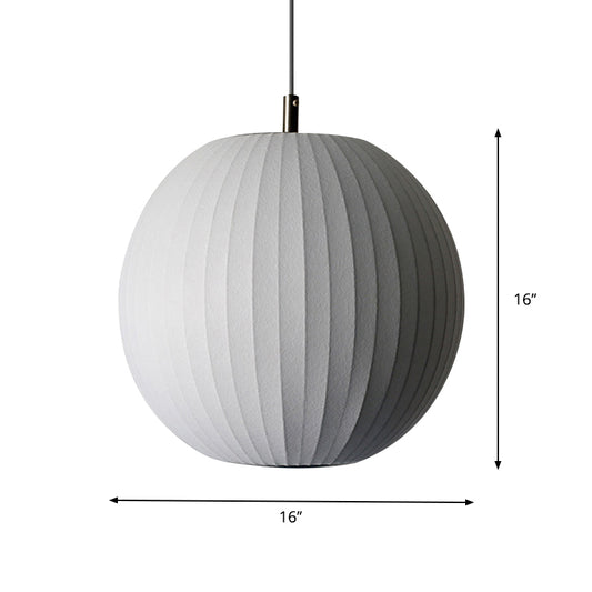 White Sphere Ceiling Pendant Minimalist Single 12"/16" Wide Fabric Hanging Light Fixture for Dining Room Clearhalo 'Ceiling Lights' 'Modern Pendants' 'Modern' 'Pendant Lights' 'Pendants' Lighting' 739838
