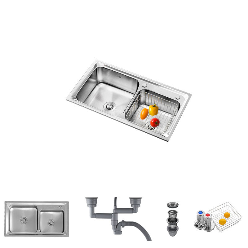 Stainless Steel Kitchen Sink Double Basin Rectangle Sink with Drain Assembly Sink Only No Faucet Clearhalo 'Home Improvement' 'home_improvement' 'home_improvement_kitchen_sinks' 'Kitchen Remodel & Kitchen Fixtures' 'Kitchen Sinks & Faucet Components' 'Kitchen Sinks' 'kitchen_sinks' 7398516