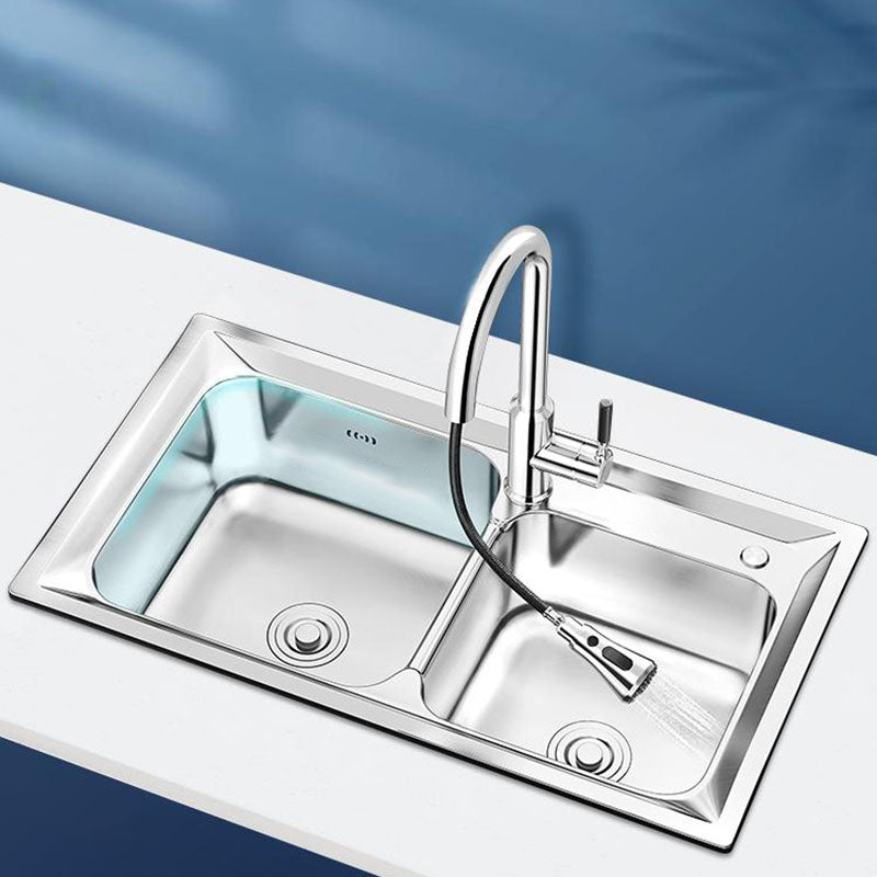 Stainless Steel Kitchen Sink Double Basin Rectangle Sink with Drain Assembly Clearhalo 'Home Improvement' 'home_improvement' 'home_improvement_kitchen_sinks' 'Kitchen Remodel & Kitchen Fixtures' 'Kitchen Sinks & Faucet Components' 'Kitchen Sinks' 'kitchen_sinks' 7398518