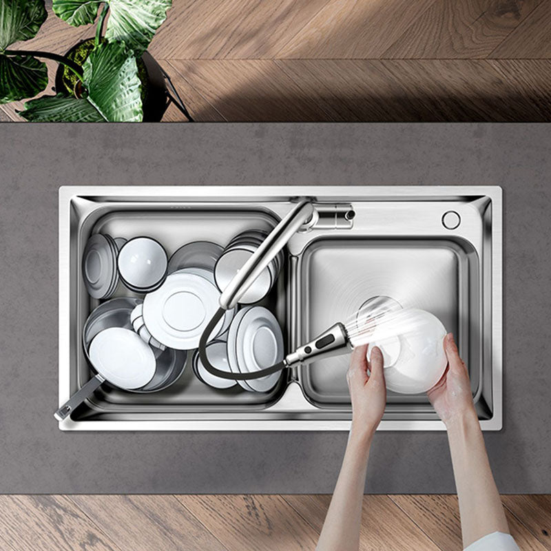 Stainless Steel Kitchen Sink Double Basin Rectangle Sink with Drain Assembly Clearhalo 'Home Improvement' 'home_improvement' 'home_improvement_kitchen_sinks' 'Kitchen Remodel & Kitchen Fixtures' 'Kitchen Sinks & Faucet Components' 'Kitchen Sinks' 'kitchen_sinks' 7398520