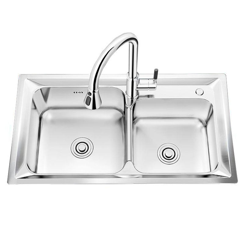 Stainless Steel Kitchen Sink Double Basin Rectangle Sink with Drain Assembly Clearhalo 'Home Improvement' 'home_improvement' 'home_improvement_kitchen_sinks' 'Kitchen Remodel & Kitchen Fixtures' 'Kitchen Sinks & Faucet Components' 'Kitchen Sinks' 'kitchen_sinks' 7398523