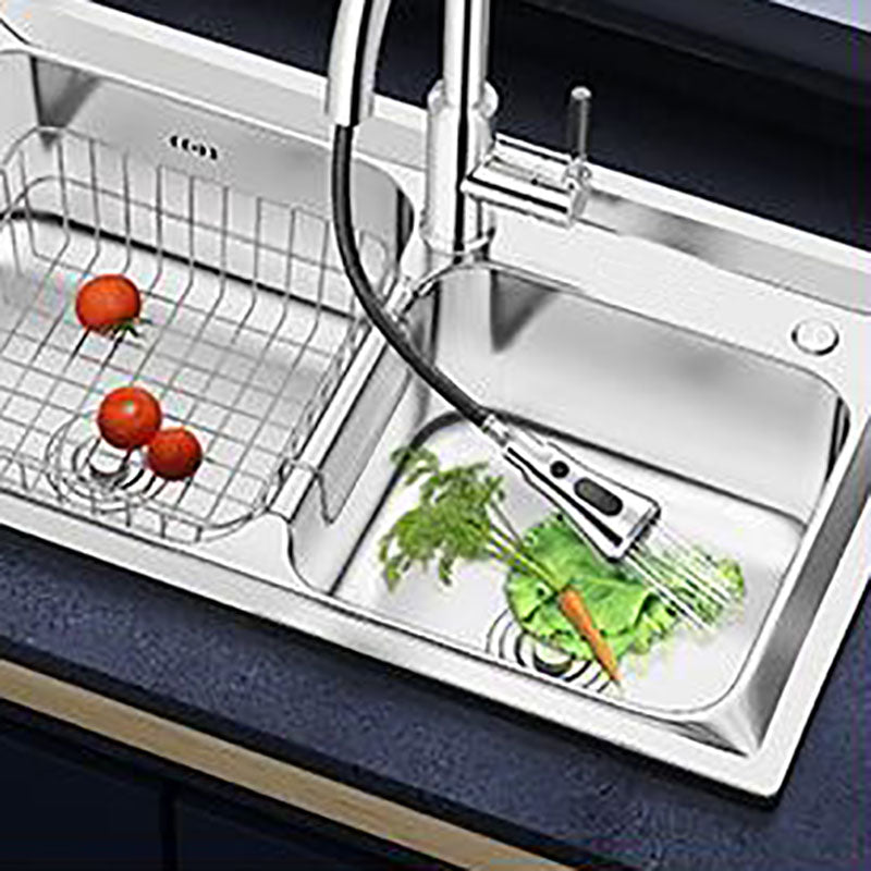 Stainless Steel Kitchen Sink Double Basin Rectangle Sink with Drain Assembly Clearhalo 'Home Improvement' 'home_improvement' 'home_improvement_kitchen_sinks' 'Kitchen Remodel & Kitchen Fixtures' 'Kitchen Sinks & Faucet Components' 'Kitchen Sinks' 'kitchen_sinks' 7398525