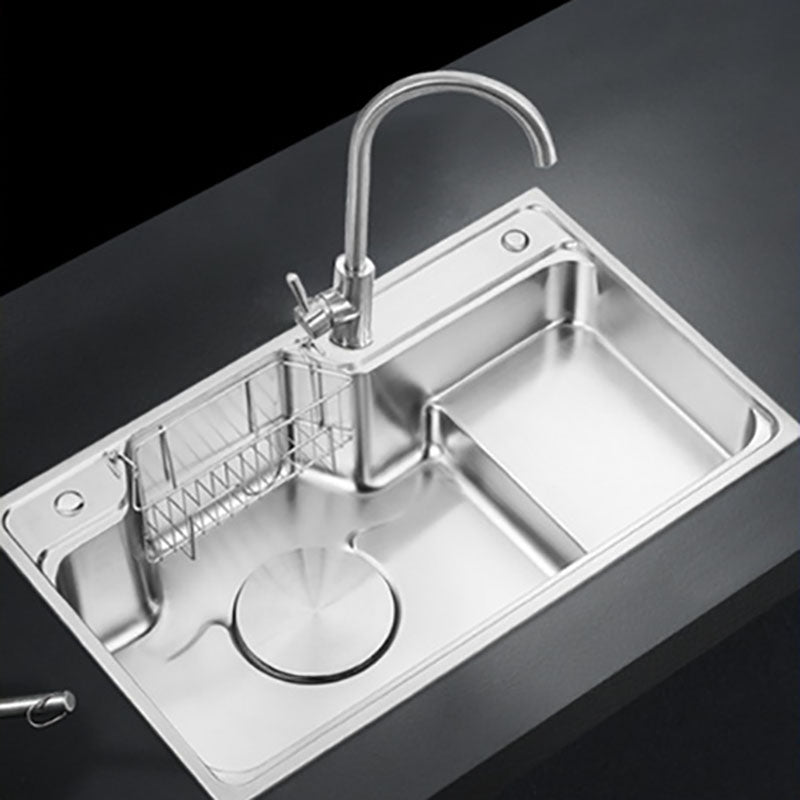 Rectangle Stainless Steel Kitchen Sink Double Basin Sink with Drain Assembly Sink with Faucet Round Faucet Clearhalo 'Home Improvement' 'home_improvement' 'home_improvement_kitchen_sinks' 'Kitchen Remodel & Kitchen Fixtures' 'Kitchen Sinks & Faucet Components' 'Kitchen Sinks' 'kitchen_sinks' 7398532