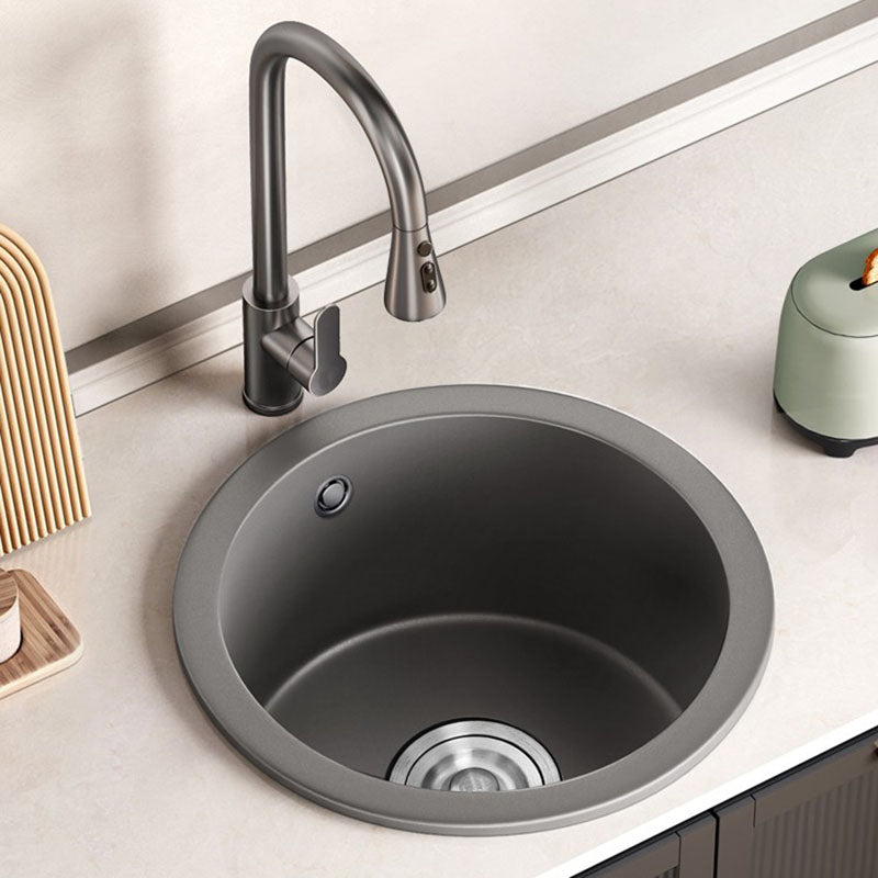 Single Bowl Kitchen Sink Quartz Round Shape Kitchen Sink with Strainer Clearhalo 'Home Improvement' 'home_improvement' 'home_improvement_kitchen_sinks' 'Kitchen Remodel & Kitchen Fixtures' 'Kitchen Sinks & Faucet Components' 'Kitchen Sinks' 'kitchen_sinks' 7398544