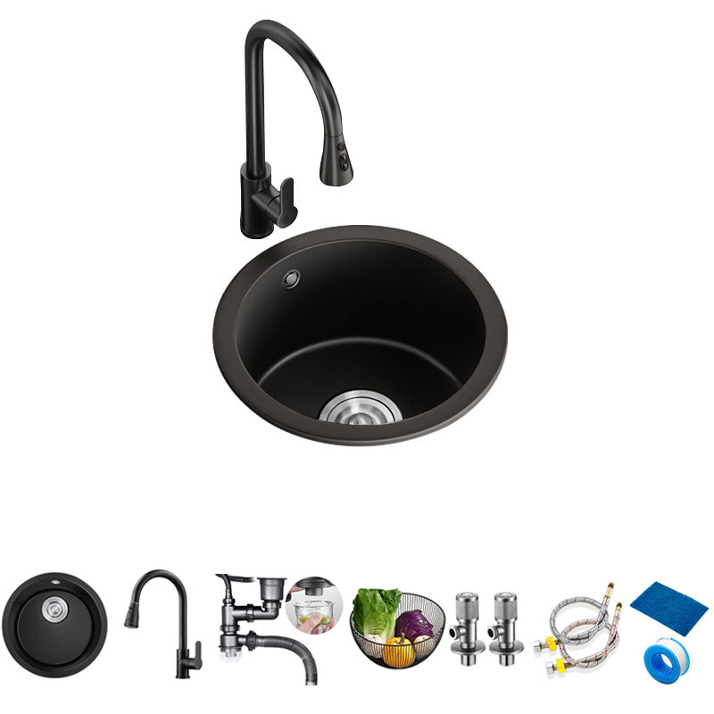 Single Bowl Kitchen Sink Quartz Round Shape Kitchen Sink with Strainer Sink with Faucet Pull Out Faucet Clearhalo 'Home Improvement' 'home_improvement' 'home_improvement_kitchen_sinks' 'Kitchen Remodel & Kitchen Fixtures' 'Kitchen Sinks & Faucet Components' 'Kitchen Sinks' 'kitchen_sinks' 7398546