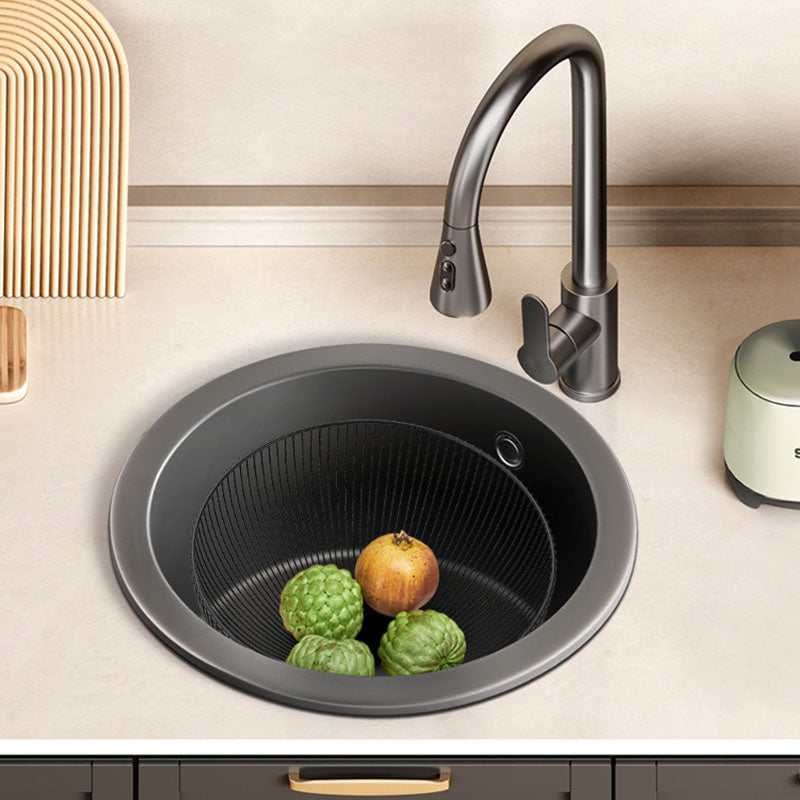 Single Bowl Kitchen Sink Quartz Round Shape Kitchen Sink with Strainer Clearhalo 'Home Improvement' 'home_improvement' 'home_improvement_kitchen_sinks' 'Kitchen Remodel & Kitchen Fixtures' 'Kitchen Sinks & Faucet Components' 'Kitchen Sinks' 'kitchen_sinks' 7398547