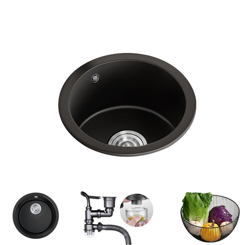 Single Bowl Kitchen Sink Quartz Round Shape Kitchen Sink with Strainer Sink Only None Clearhalo 'Home Improvement' 'home_improvement' 'home_improvement_kitchen_sinks' 'Kitchen Remodel & Kitchen Fixtures' 'Kitchen Sinks & Faucet Components' 'Kitchen Sinks' 'kitchen_sinks' 7398548