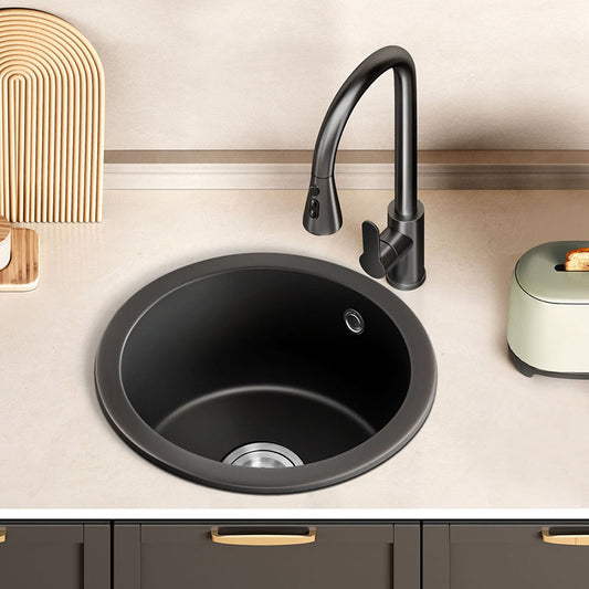 Single Bowl Kitchen Sink Quartz Round Shape Kitchen Sink with Strainer Clearhalo 'Home Improvement' 'home_improvement' 'home_improvement_kitchen_sinks' 'Kitchen Remodel & Kitchen Fixtures' 'Kitchen Sinks & Faucet Components' 'Kitchen Sinks' 'kitchen_sinks' 7398551