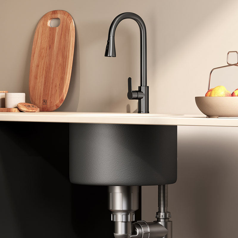 Single Bowl Kitchen Sink Quartz Round Shape Kitchen Sink with Strainer Clearhalo 'Home Improvement' 'home_improvement' 'home_improvement_kitchen_sinks' 'Kitchen Remodel & Kitchen Fixtures' 'Kitchen Sinks & Faucet Components' 'Kitchen Sinks' 'kitchen_sinks' 7398556