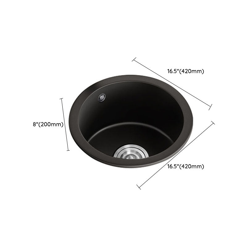 Single Bowl Kitchen Sink Quartz Round Shape Kitchen Sink with Strainer Clearhalo 'Home Improvement' 'home_improvement' 'home_improvement_kitchen_sinks' 'Kitchen Remodel & Kitchen Fixtures' 'Kitchen Sinks & Faucet Components' 'Kitchen Sinks' 'kitchen_sinks' 7398560