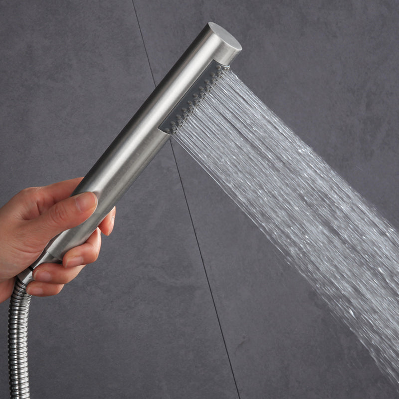 Cylindrical Hand Shower with Self-Cleaning Stainless Steel Wall-Mount Showerhead Clearhalo 'Bathroom Remodel & Bathroom Fixtures' 'Home Improvement' 'home_improvement' 'home_improvement_shower_heads' 'Shower Heads' 'shower_heads' 'Showers & Bathtubs Plumbing' 'Showers & Bathtubs' 7398588