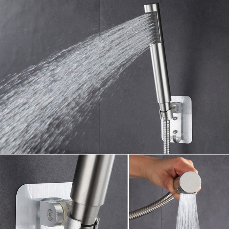 Cylindrical Hand Shower with Self-Cleaning Stainless Steel Wall-Mount Showerhead Clearhalo 'Bathroom Remodel & Bathroom Fixtures' 'Home Improvement' 'home_improvement' 'home_improvement_shower_heads' 'Shower Heads' 'shower_heads' 'Showers & Bathtubs Plumbing' 'Showers & Bathtubs' 7398599
