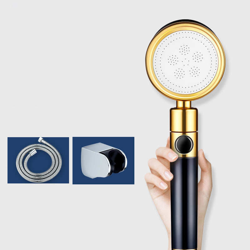 Modern Metal Hand Shower in Black Water Efficient Round Showerhead Shower Heads & Hose & Wall pedestal 1.5 meter Hose Clearhalo 'Bathroom Remodel & Bathroom Fixtures' 'Home Improvement' 'home_improvement' 'home_improvement_shower_heads' 'Shower Heads' 'shower_heads' 'Showers & Bathtubs Plumbing' 'Showers & Bathtubs' 7398626