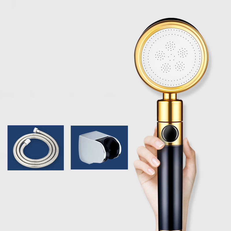 Modern Metal Hand Shower in Black Water Efficient Round Showerhead Shower & Explosion-Proof Hose & Wall Seat Clearhalo 'Bathroom Remodel & Bathroom Fixtures' 'Home Improvement' 'home_improvement' 'home_improvement_shower_heads' 'Shower Heads' 'shower_heads' 'Showers & Bathtubs Plumbing' 'Showers & Bathtubs' 7398638