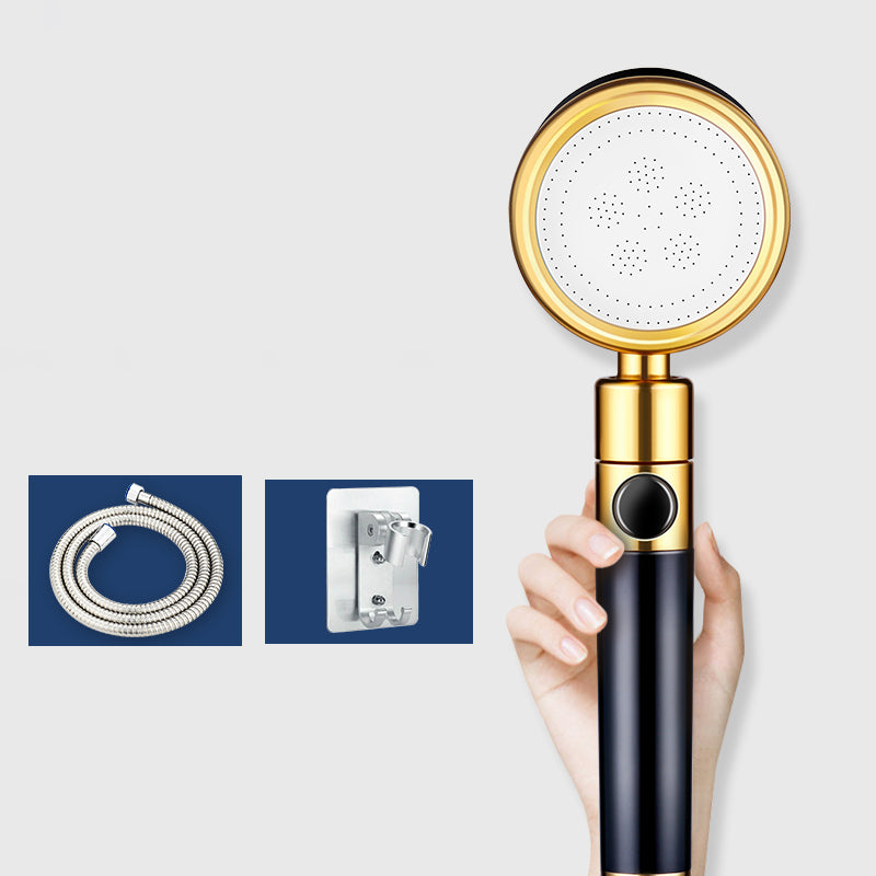 Modern Metal Hand Shower in Black Water Efficient Round Showerhead Shower & Explosion-Proof Hose & Punch-Free Wall Seat Clearhalo 'Bathroom Remodel & Bathroom Fixtures' 'Home Improvement' 'home_improvement' 'home_improvement_shower_heads' 'Shower Heads' 'shower_heads' 'Showers & Bathtubs Plumbing' 'Showers & Bathtubs' 7398640