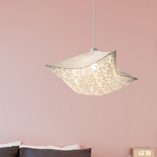 Modern Style Cushion Hanging Lamp Patterned Fabric 1 Bulb Living Room Pendant Ceiling Light in Light-Purple/White/Green White Clearhalo 'Ceiling Lights' 'Modern Pendants' 'Modern' 'Pendant Lights' 'Pendants' Lighting' 739874