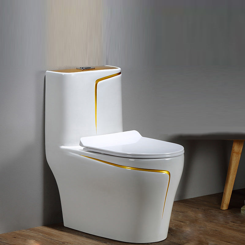 Floor Mounted Porcelain Urine Toilet Traditional Siphon Jet Flush Toilet 15"L x 27"W x 30"H White/ Gold Clearhalo 'Bathroom Remodel & Bathroom Fixtures' 'Home Improvement' 'home_improvement' 'home_improvement_toilets' 'Toilets & Bidets' 'Toilets' 7398875