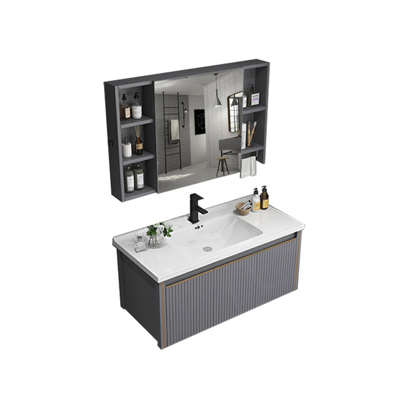 Metal Glam Bathroom Vanity Set Wall Mount Faucet Included Bathroom Vanity Vanity & Faucet & Mirror Cabinet Ceramic Clearhalo 'Bathroom Remodel & Bathroom Fixtures' 'Bathroom Vanities' 'bathroom_vanities' 'Home Improvement' 'home_improvement' 'home_improvement_bathroom_vanities' 7398925