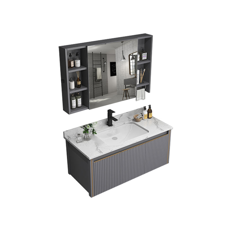 Metal Glam Bathroom Vanity Set Wall Mount Faucet Included Bathroom Vanity Vanity & Faucet & Mirror Cabinet Stone Clearhalo 'Bathroom Remodel & Bathroom Fixtures' 'Bathroom Vanities' 'bathroom_vanities' 'Home Improvement' 'home_improvement' 'home_improvement_bathroom_vanities' 7398931