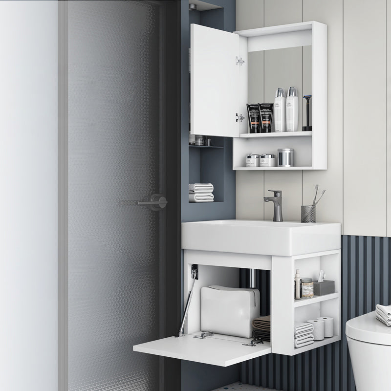 Wall Mount Rectangular Bathroom Vanity Glam White Ceramic Single Vanity Set Clearhalo 'Bathroom Remodel & Bathroom Fixtures' 'Bathroom Vanities' 'bathroom_vanities' 'Home Improvement' 'home_improvement' 'home_improvement_bathroom_vanities' 7398956