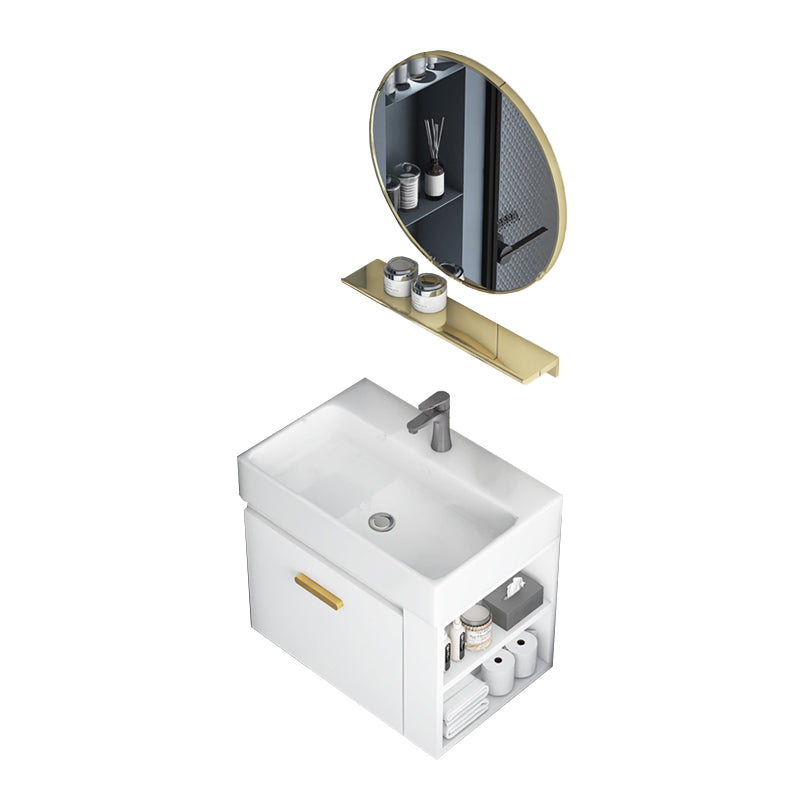 Wall Mount Rectangular Bathroom Vanity Glam White Ceramic Single Vanity Set Vanity & Faucet & Mirrors White Clearhalo 'Bathroom Remodel & Bathroom Fixtures' 'Bathroom Vanities' 'bathroom_vanities' 'Home Improvement' 'home_improvement' 'home_improvement_bathroom_vanities' 7398959