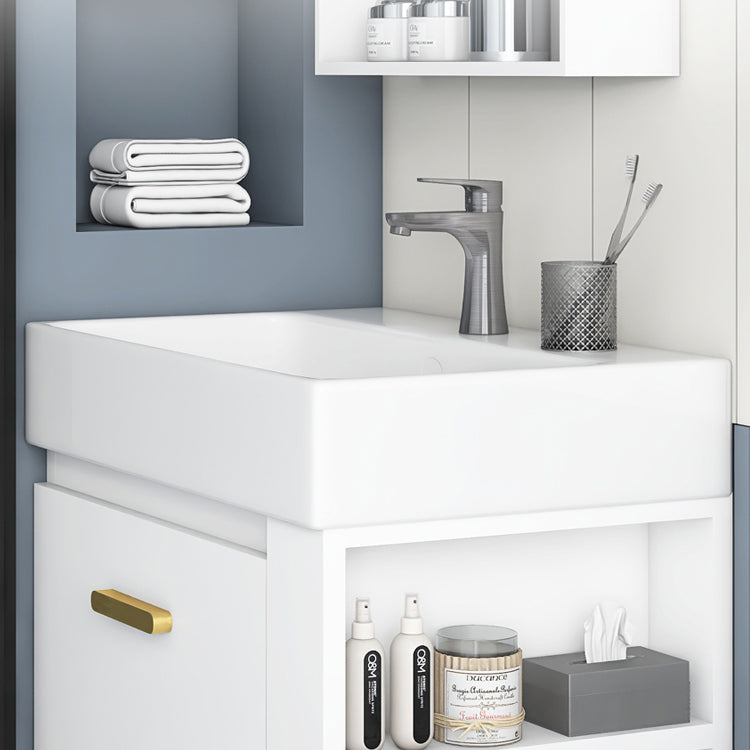 Wall Mount Rectangular Bathroom Vanity Glam White Ceramic Single Vanity Set Clearhalo 'Bathroom Remodel & Bathroom Fixtures' 'Bathroom Vanities' 'bathroom_vanities' 'Home Improvement' 'home_improvement' 'home_improvement_bathroom_vanities' 7398964