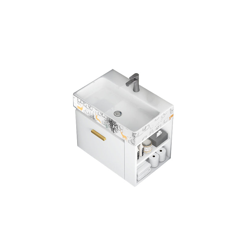 Wall Mount Rectangular Bathroom Vanity Glam White Ceramic Single Vanity Set Vanity & Faucet White Black Clearhalo 'Bathroom Remodel & Bathroom Fixtures' 'Bathroom Vanities' 'bathroom_vanities' 'Home Improvement' 'home_improvement' 'home_improvement_bathroom_vanities' 7398969