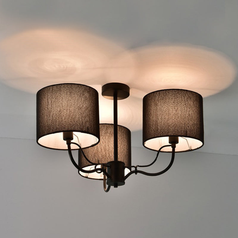 Black/White Barrel Ceiling Lamp Modernism 3/6 Bulbs Fabric Semi Flush Mount Chandelier for Lounge Clearhalo 'Ceiling Lights' 'Close To Ceiling Lights' 'Close to ceiling' 'Semi-flushmount' Lighting' 739930