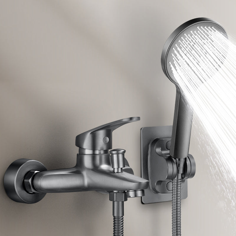 Fixed Tub Faucet Handshower Hose Lever Handle Wall Mount 2 Holes Tub Filler Clearhalo 'Bathroom Remodel & Bathroom Fixtures' 'Bathtub Faucets' 'bathtub_faucets' 'Home Improvement' 'home_improvement' 'home_improvement_bathtub_faucets' 7400105