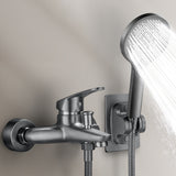 Fixed Tub Faucet Handshower Hose Lever Handle Wall Mount 2 Holes Tub Filler Clearhalo 'Bathroom Remodel & Bathroom Fixtures' 'Bathtub Faucets' 'bathtub_faucets' 'Home Improvement' 'home_improvement' 'home_improvement_bathtub_faucets' 7400105