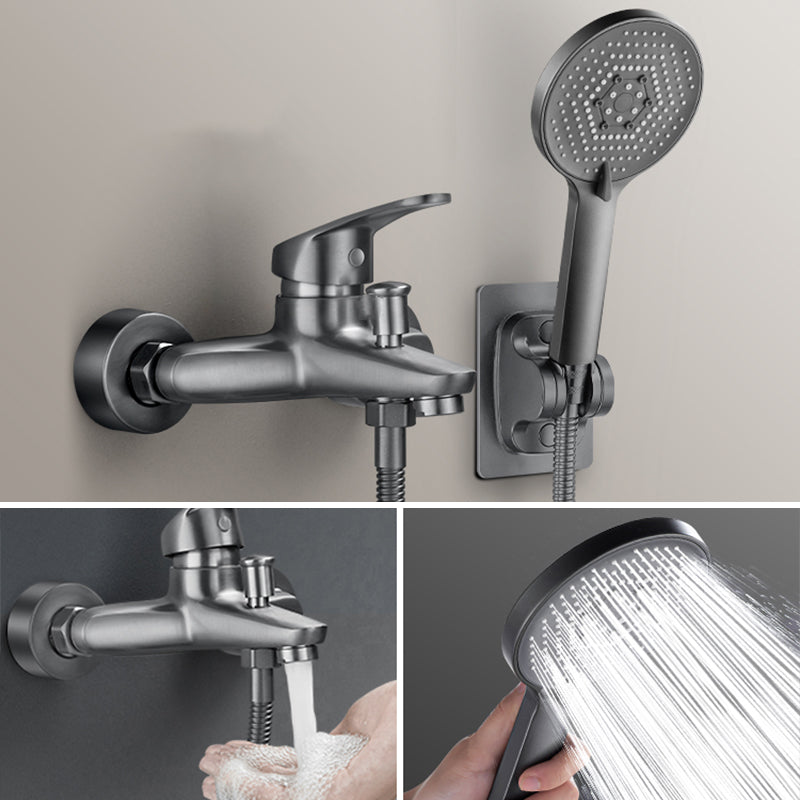 Fixed Tub Faucet Handshower Hose Lever Handle Wall Mount 2 Holes Tub Filler Clearhalo 'Bathroom Remodel & Bathroom Fixtures' 'Bathtub Faucets' 'bathtub_faucets' 'Home Improvement' 'home_improvement' 'home_improvement_bathtub_faucets' 7400108