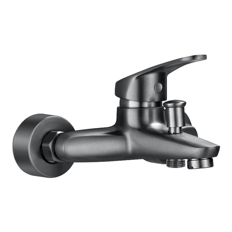 Fixed Tub Faucet Handshower Hose Lever Handle Wall Mount 2 Holes Tub Filler Clearhalo 'Bathroom Remodel & Bathroom Fixtures' 'Bathtub Faucets' 'bathtub_faucets' 'Home Improvement' 'home_improvement' 'home_improvement_bathtub_faucets' 7400113