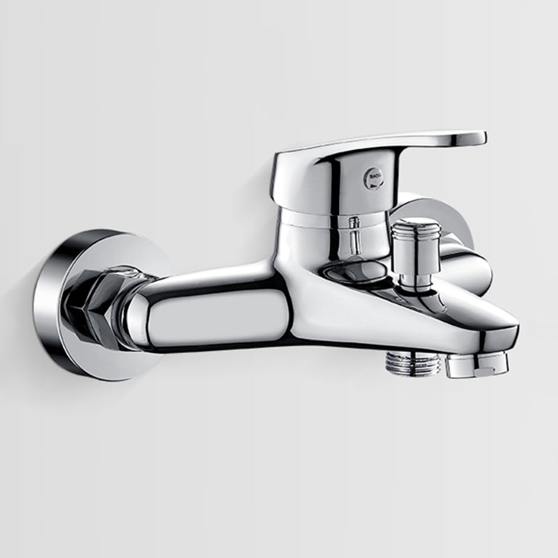 Fixed Tub Faucet Handshower Hose Lever Handle Wall Mount 2 Holes Tub Filler Silver Unavailiable Hand Shower Not Included Clearhalo 'Bathroom Remodel & Bathroom Fixtures' 'Bathtub Faucets' 'bathtub_faucets' 'Home Improvement' 'home_improvement' 'home_improvement_bathtub_faucets' 7400114