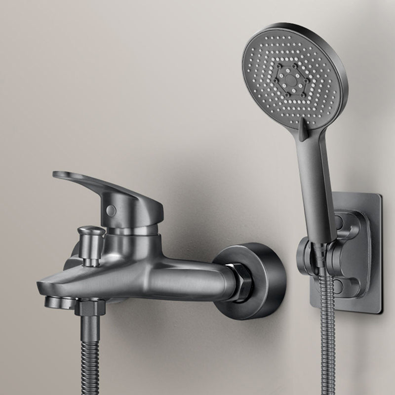 Fixed Tub Faucet Handshower Hose Lever Handle Wall Mount 2 Holes Tub Filler Clearhalo 'Bathroom Remodel & Bathroom Fixtures' 'Bathtub Faucets' 'bathtub_faucets' 'Home Improvement' 'home_improvement' 'home_improvement_bathtub_faucets' 7400117