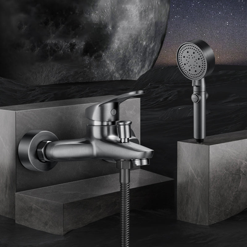 Fixed Tub Faucet Handshower Hose Lever Handle Wall Mount 2 Holes Tub Filler Clearhalo 'Bathroom Remodel & Bathroom Fixtures' 'Bathtub Faucets' 'bathtub_faucets' 'Home Improvement' 'home_improvement' 'home_improvement_bathtub_faucets' 7400119