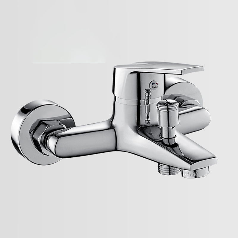 Fixed Tub Faucet Handshower Hose Lever Handle Wall Mount 2 Holes Tub Filler Chrome Unavailiable Hand Shower Not Included Clearhalo 'Bathroom Remodel & Bathroom Fixtures' 'Bathtub Faucets' 'bathtub_faucets' 'Home Improvement' 'home_improvement' 'home_improvement_bathtub_faucets' 7400121