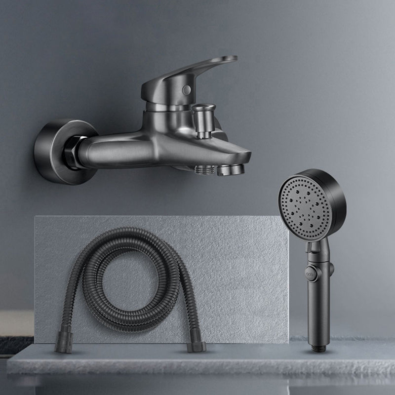 Fixed Tub Faucet Handshower Hose Lever Handle Wall Mount 2 Holes Tub Filler Clearhalo 'Bathroom Remodel & Bathroom Fixtures' 'Bathtub Faucets' 'bathtub_faucets' 'Home Improvement' 'home_improvement' 'home_improvement_bathtub_faucets' 7400124